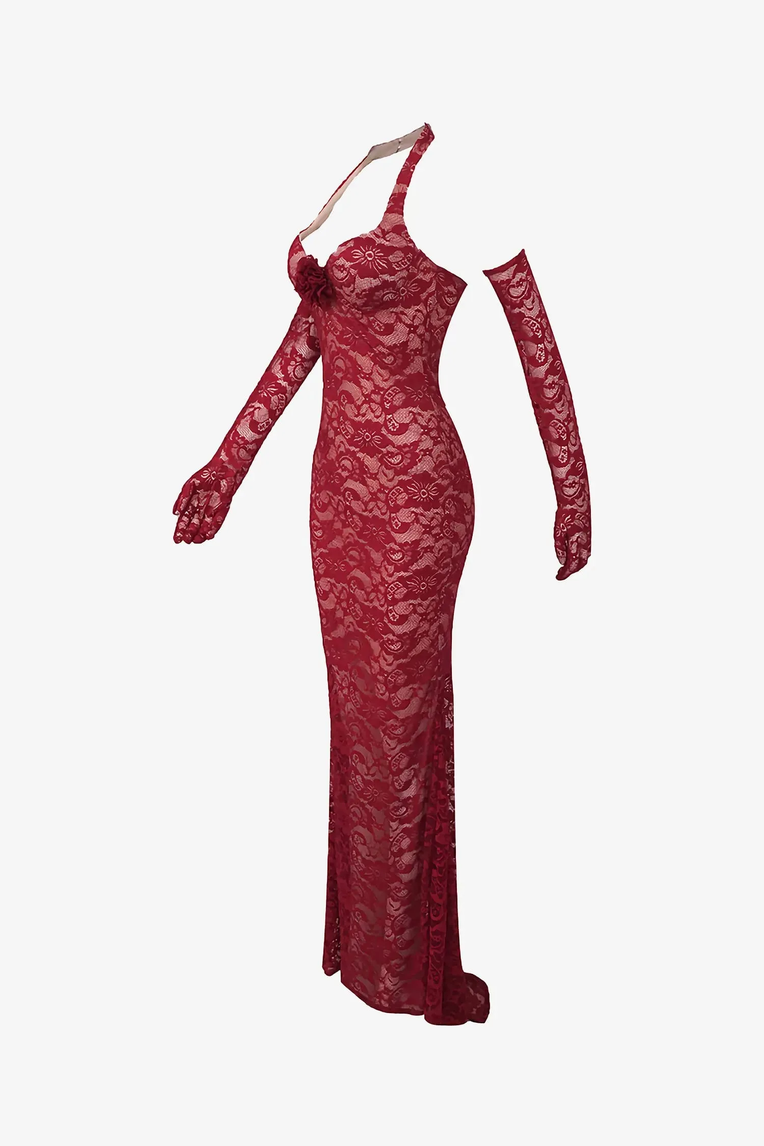 Red Lace Mermaid Maxi Dress