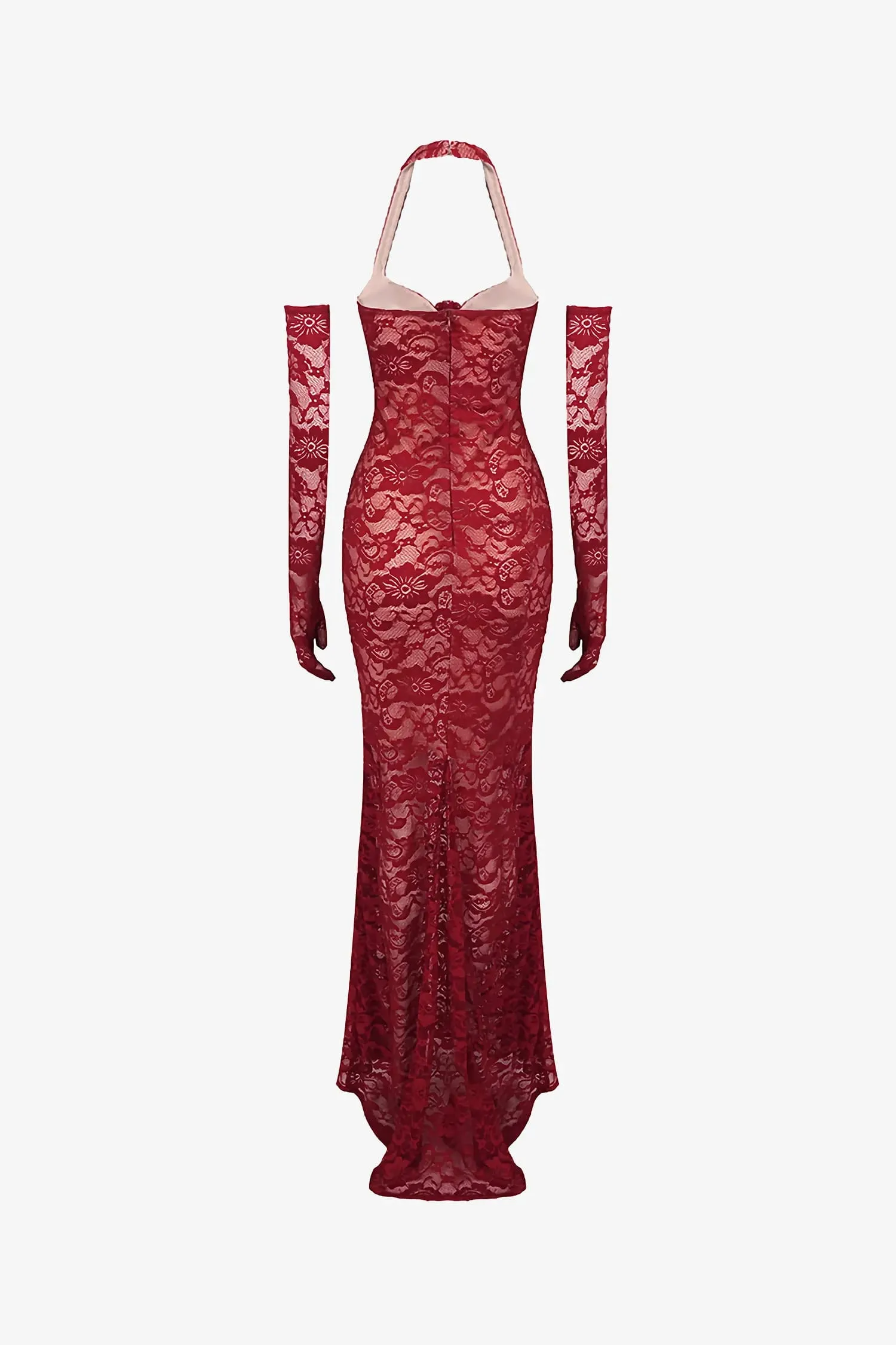 Red Lace Mermaid Maxi Dress