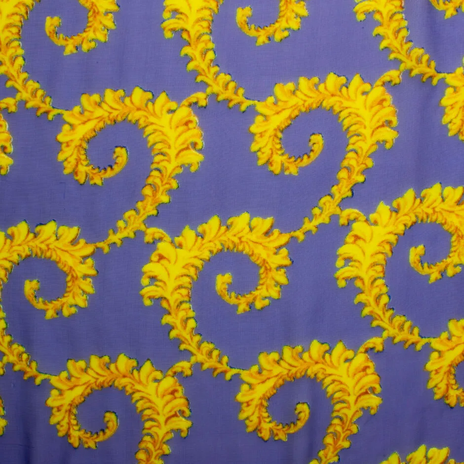 Royal Blue & Yellow Filigree Devoré Velvet