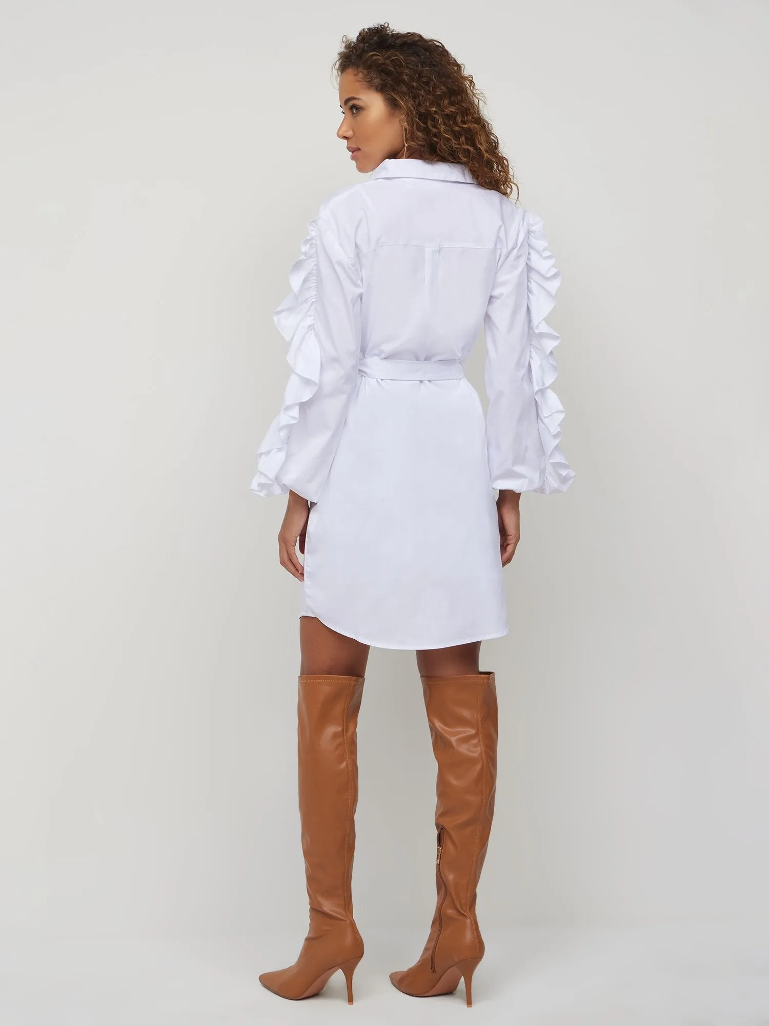 Ruffle-Sleeve Shirtdress