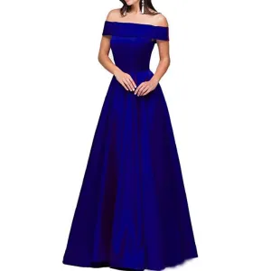 Satin Wedding Dress Bridesmaid Prom Dress Off Shoulder Evening Party Dress