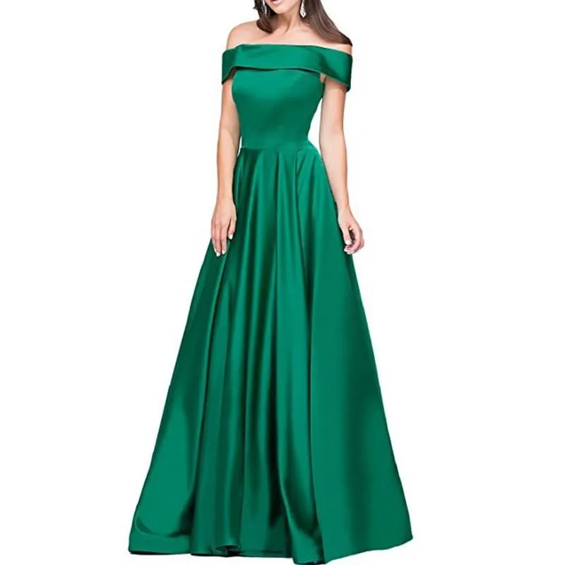 Satin Wedding Dress Bridesmaid Prom Dress Off Shoulder Evening Party Dress