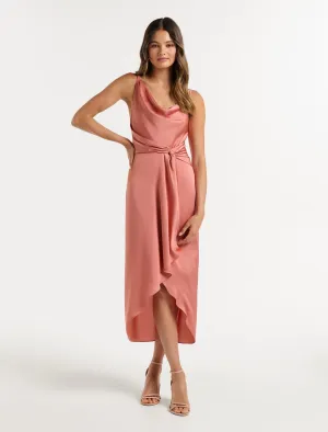 Savannah Cowl Satin Midi Dress