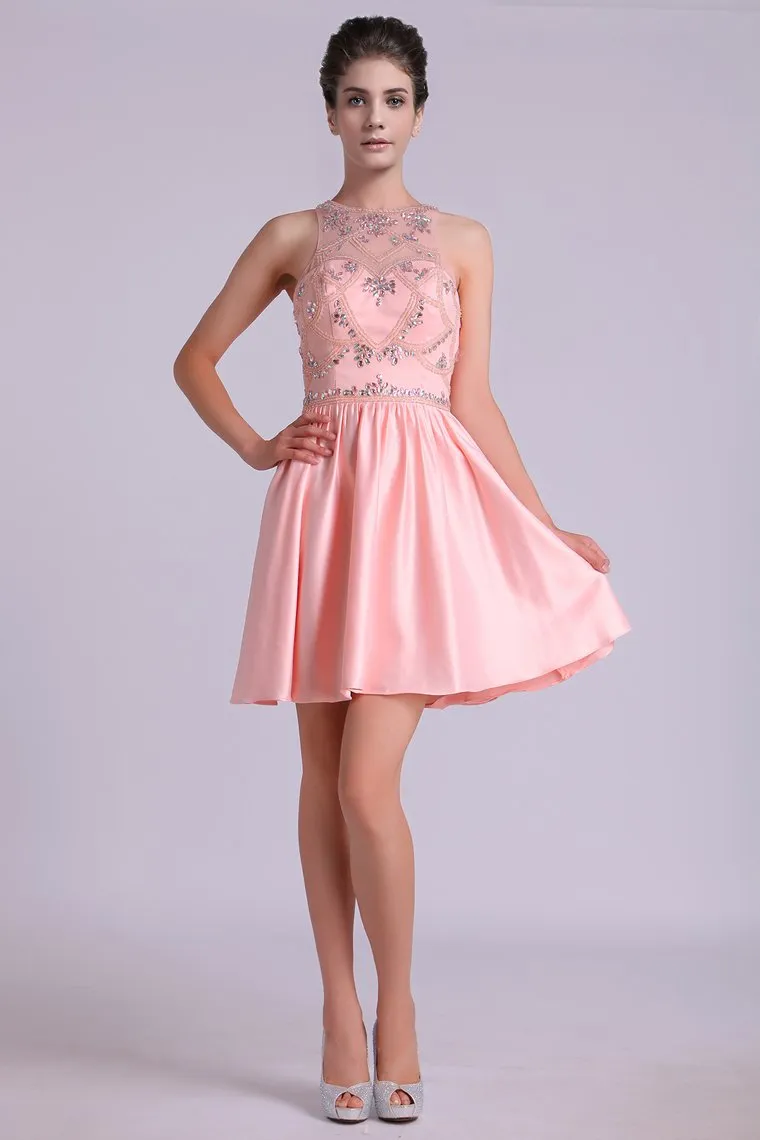 Scoop A Line Homecoming Dresses Satin Short