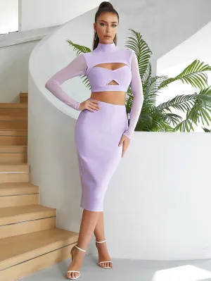 Sexy hollow mesh long-sleeved slim skirt Dress