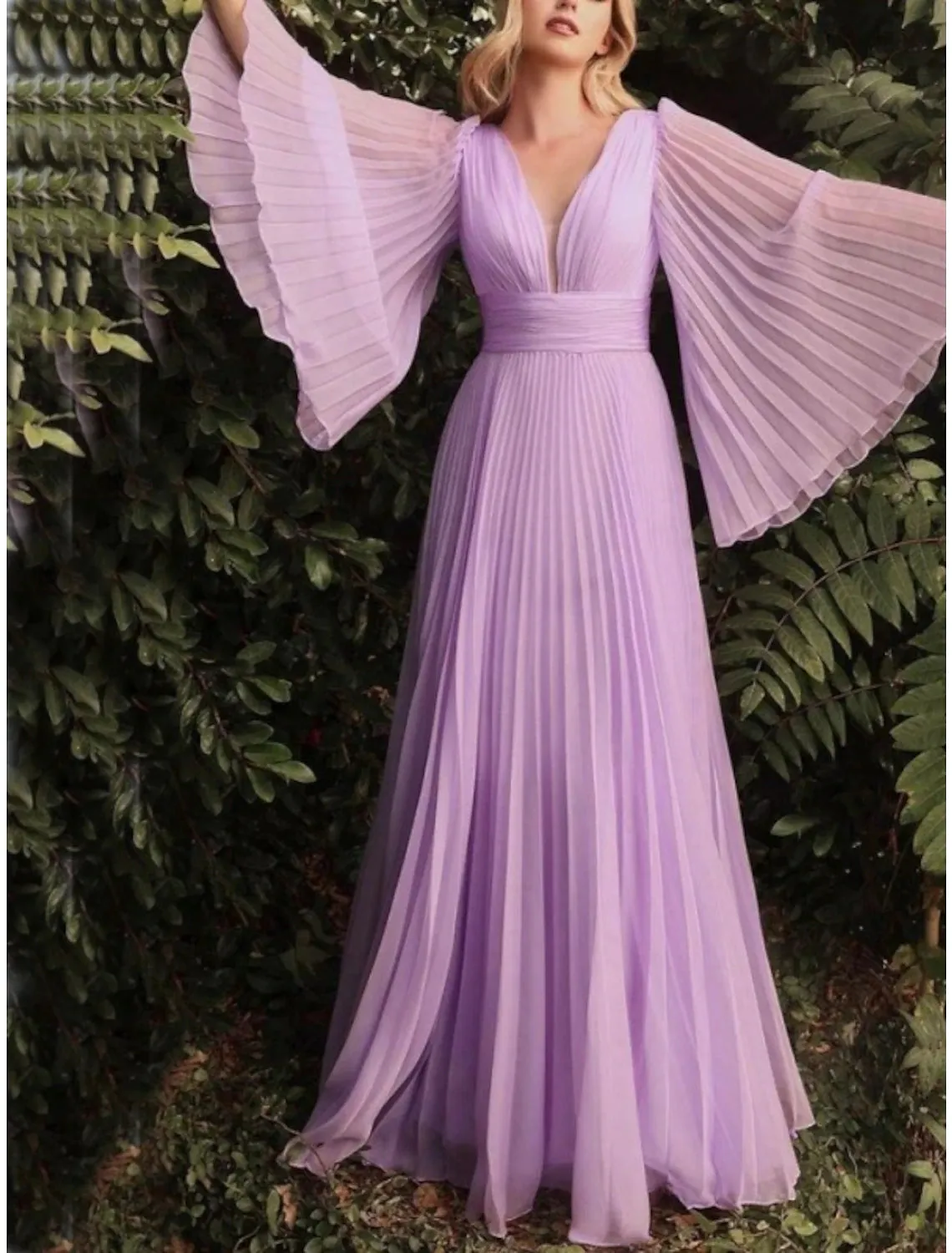 Sheath / Column Wedding Guest Dresses Elegant Dress Wedding Guest Floor Length Long Sleeve V Neck Chiffon with Pleats Ruched