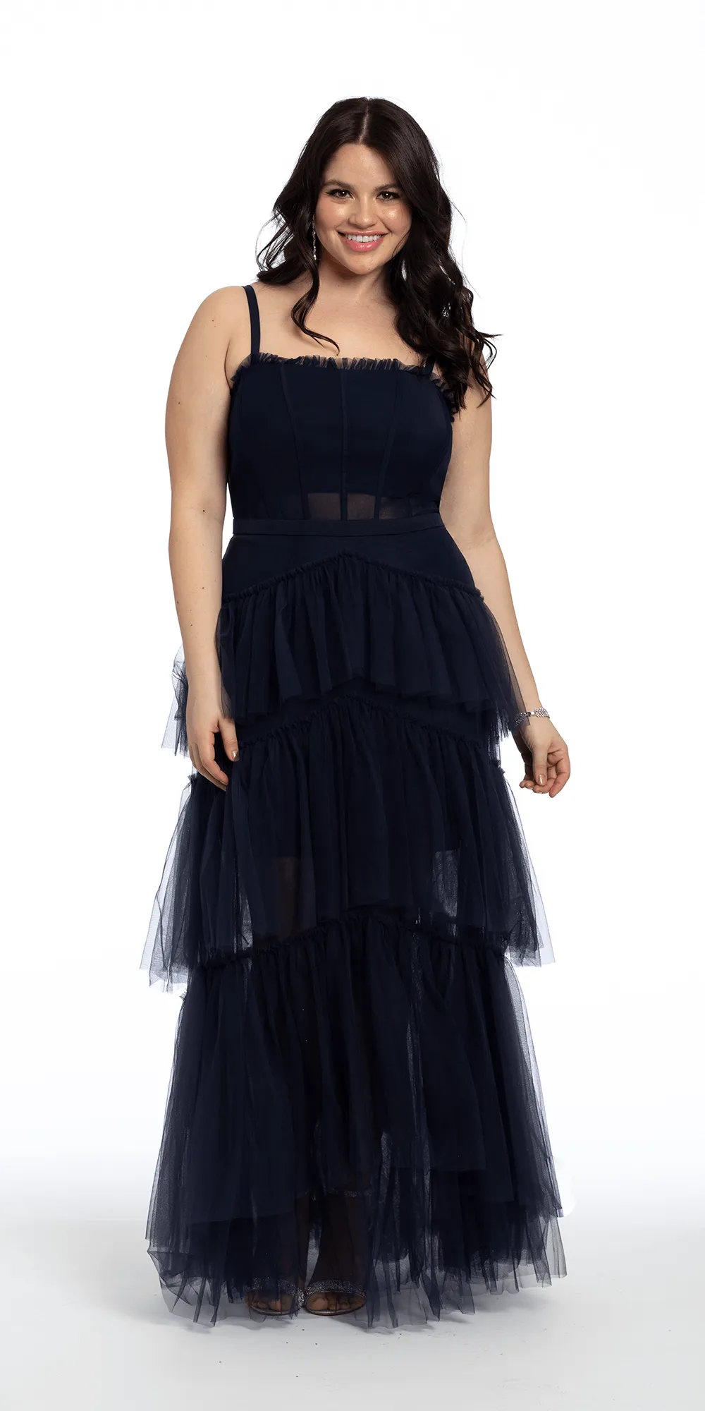 Sheer Mesh Corset Tiered A Line Dress