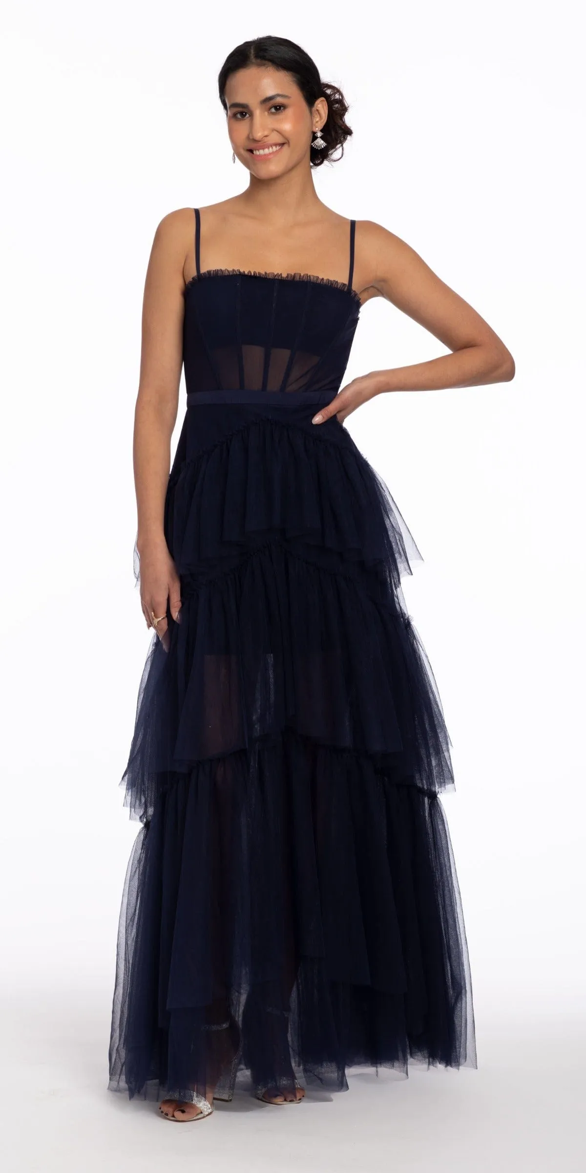 Sheer Mesh Corset Tiered A Line Dress