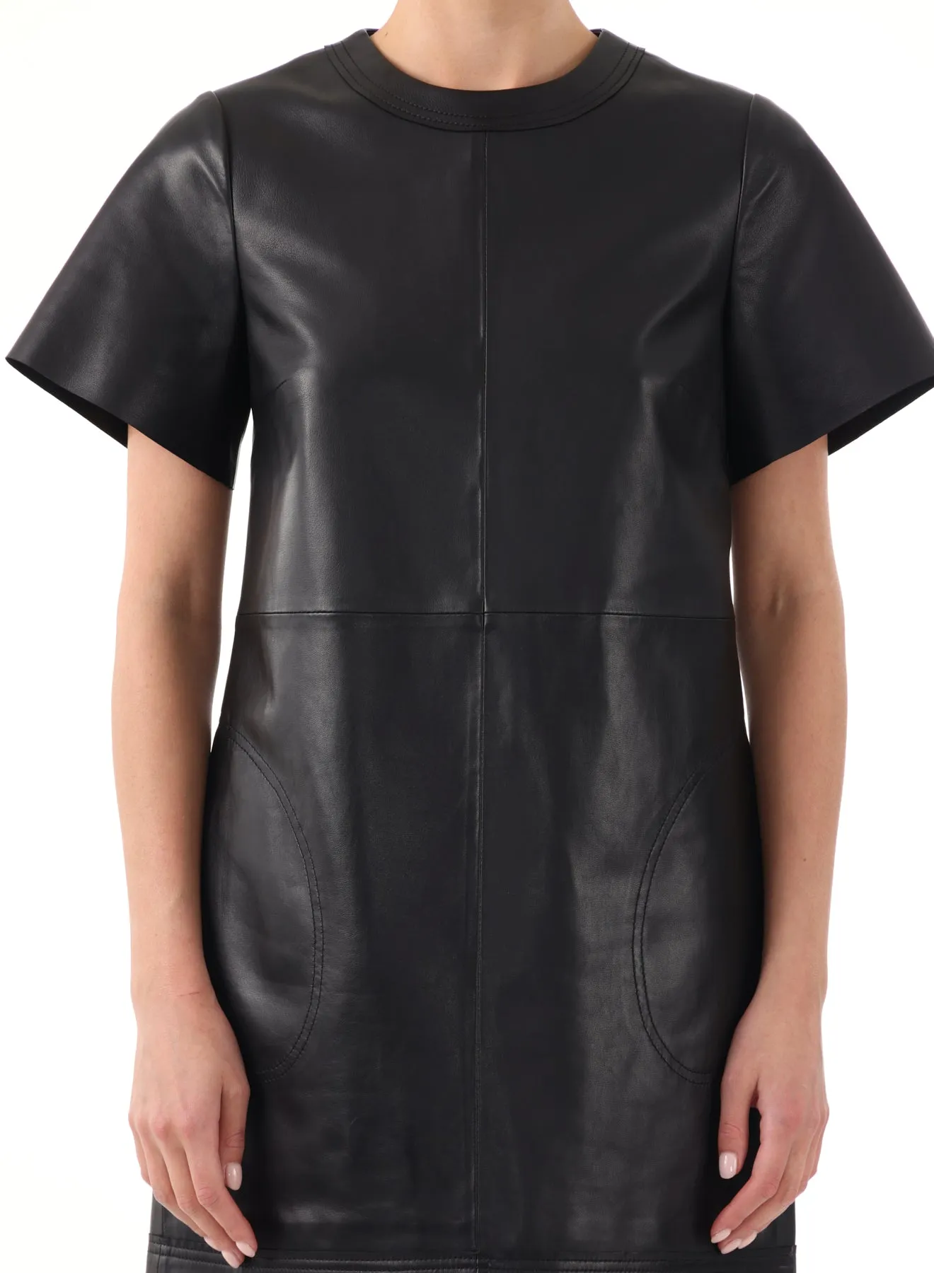 SHORT SLEEVE LEATHER SHIFT DRESS