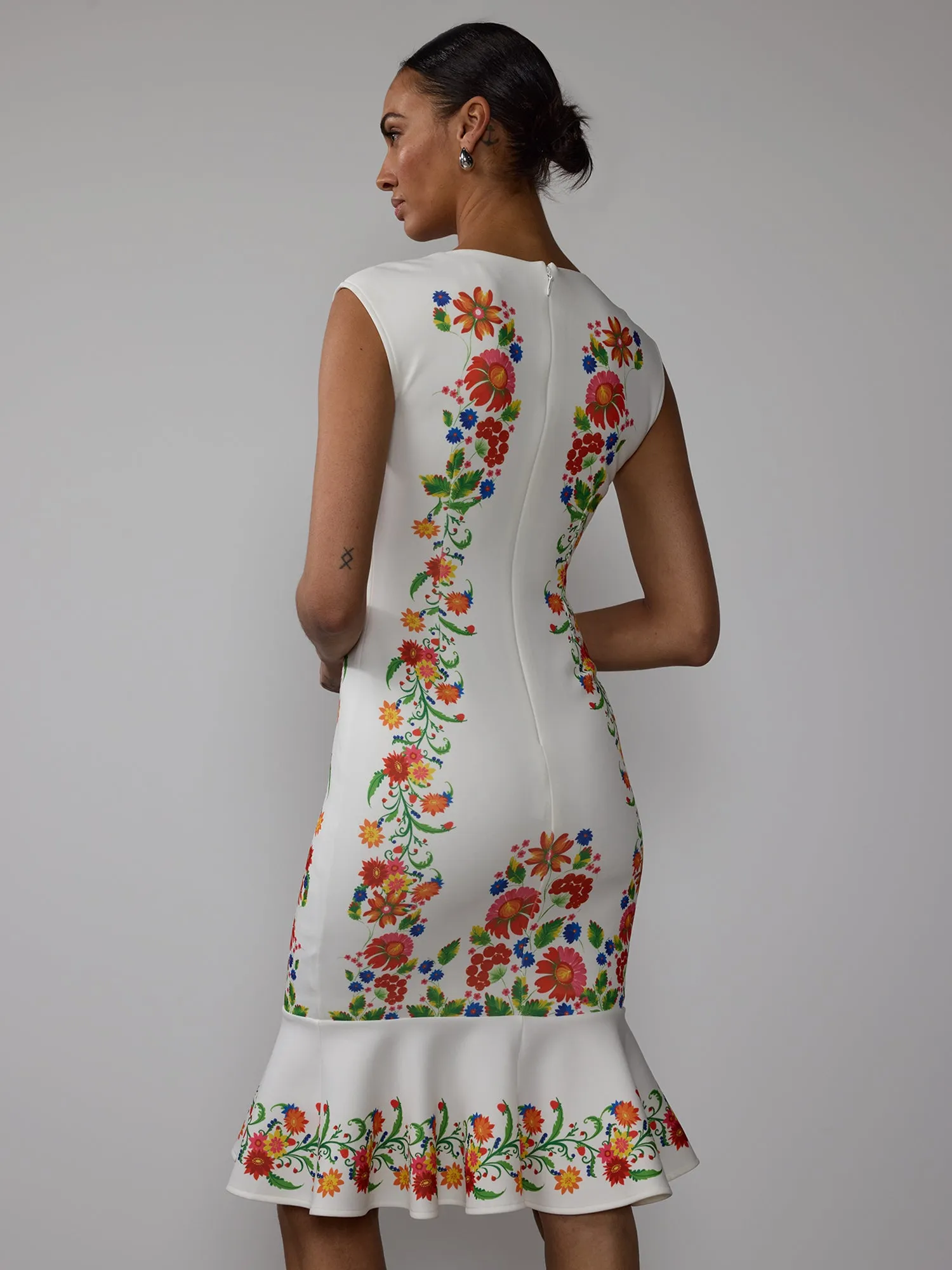 Sleeveless Floral Trumpet Midi Dress