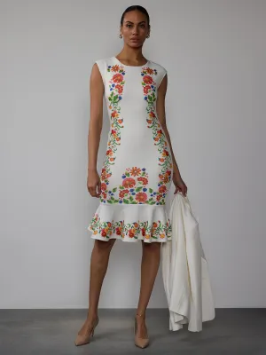 Sleeveless Floral Trumpet Midi Dress