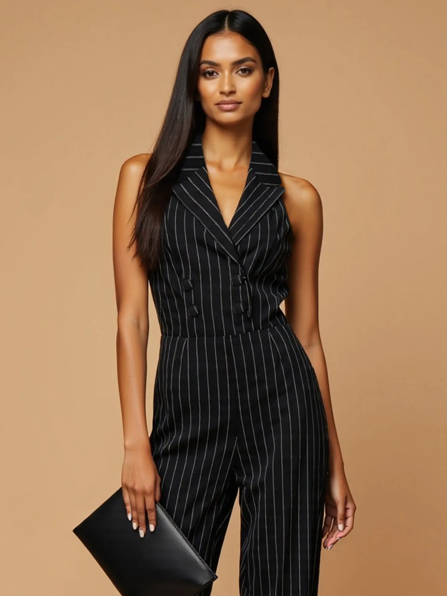 Sleeveless Striped Rosette Jumpsuit