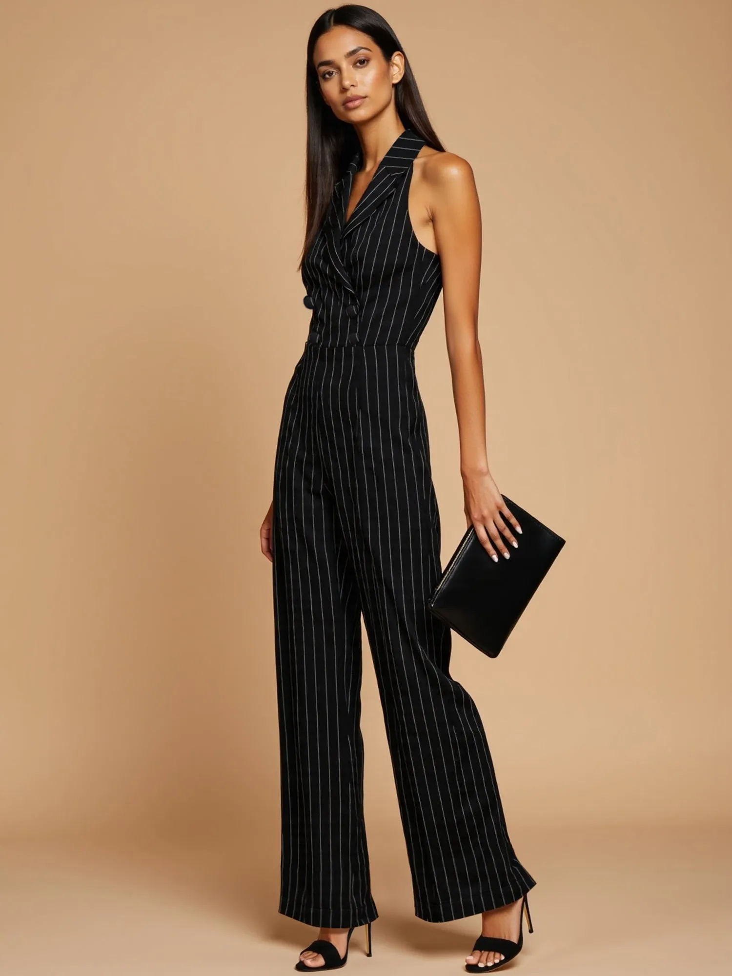 Sleeveless Striped Rosette Jumpsuit