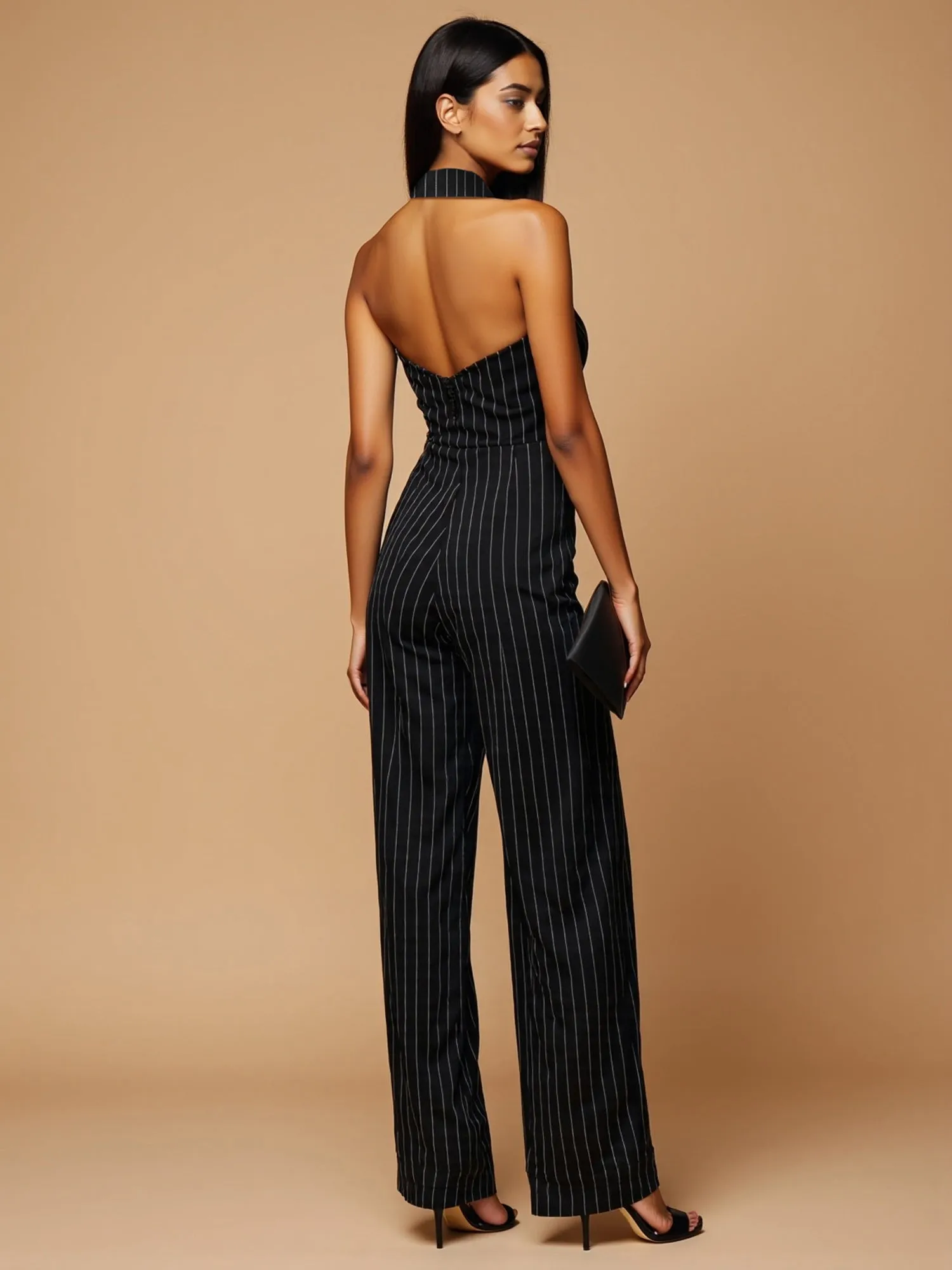 Sleeveless Striped Rosette Jumpsuit