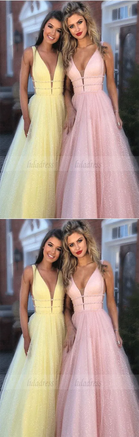 Sparkly V-Neck Prom Dresses  Long Party Gowns