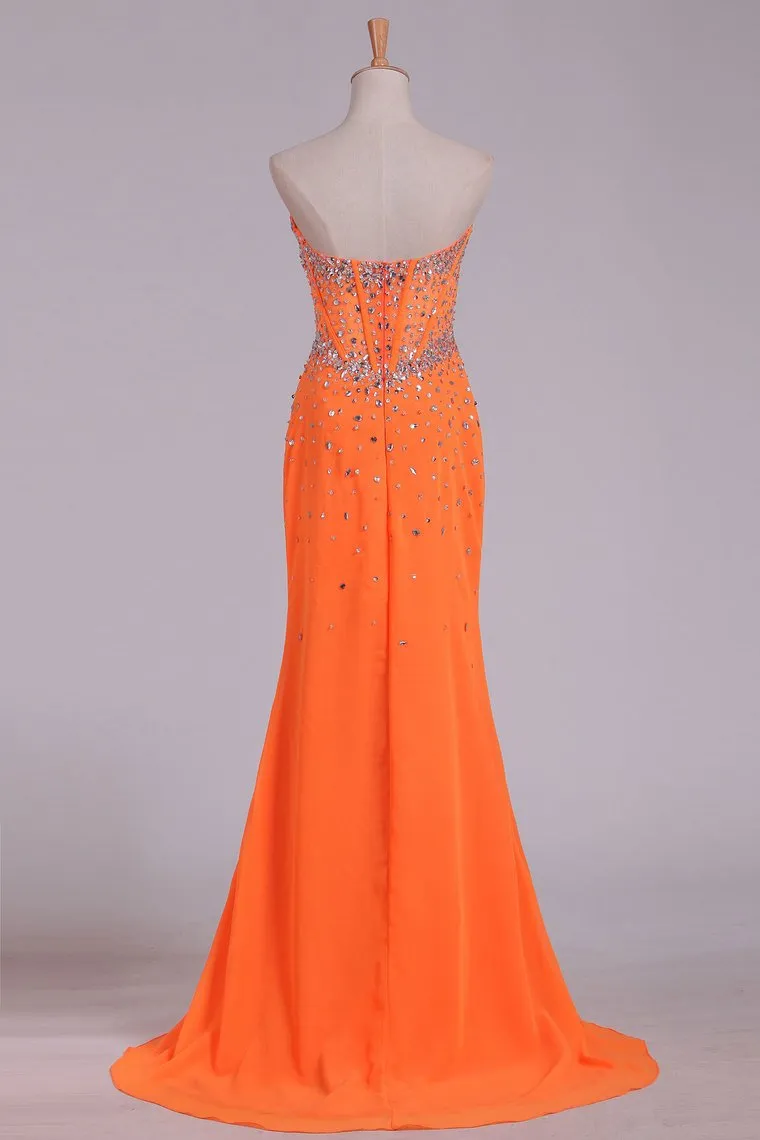 Sweetheart Prom Dresses Sheath Chiffon With Beading