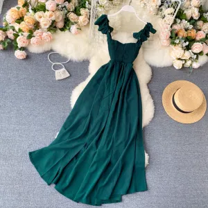 Women  Summer Pleated Skirt Elegant Long Dress for Girl 1104