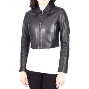 Womens Black Cropped Leather Bolero Jacket Slim Fit Zip Fasten Bustier Chiquita