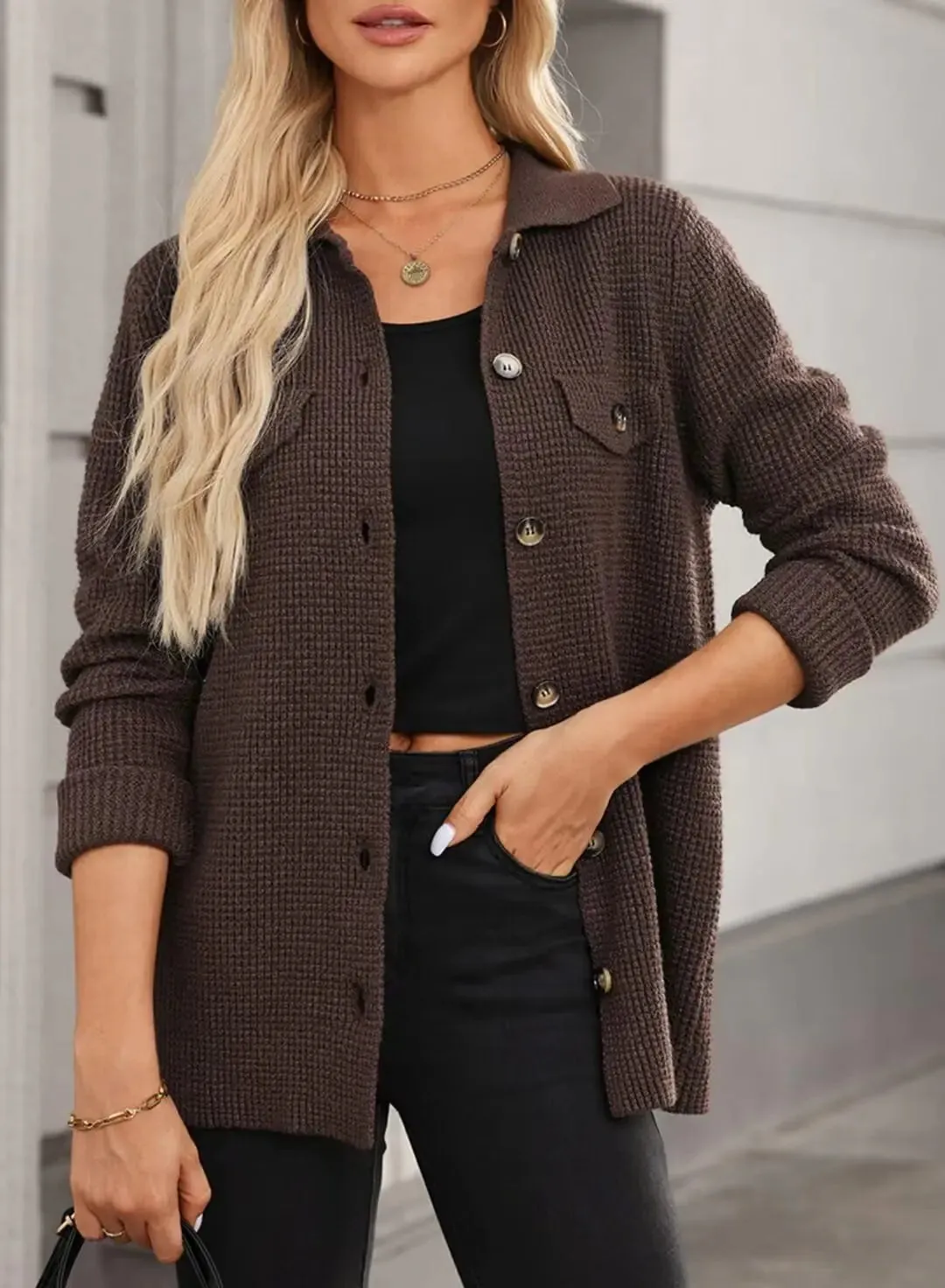 Women's Waffle Knit Shacket Jacket